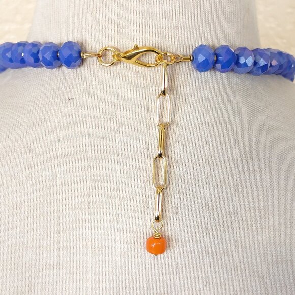 Periwinkle Blue, Royal Blue & Burnt Orange Circle Glass Statement Necklace - Picture 3 of 3